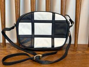 Toni Black and White Genuine Leather Color Block Crossbody Bag